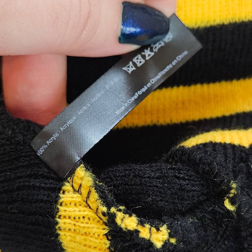 Petals and Peacocks Black & Yellow Stripe Beanie Womens - Picture 5 of 6